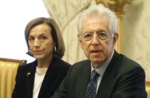 Il premier Monti con il ministro Fornero 
