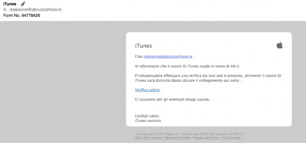 Phishing email Apple