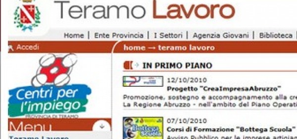 La pagina di Teramo Lavoro sul sito della Provincia