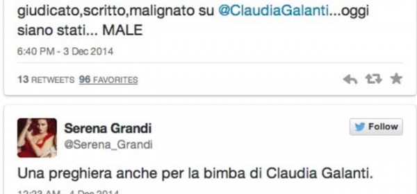 Tweet Gabriele Parpiglia su Claudia Galanti