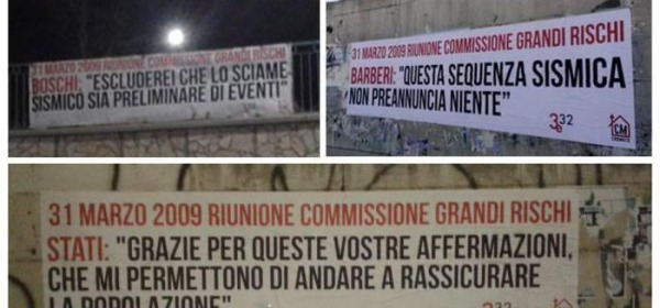 Striscioni su anniversario Grandi Rischi