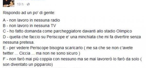 Il post di Marco Baldini su Fb