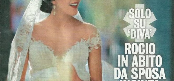 Rocio Munoz Morales incinta col pancino in posa con abito da sposa (Diva e donna)