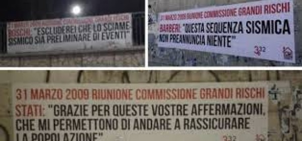 Striscioni contro sentenza appelo grandi rischi