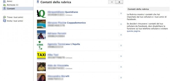 Pagina contatti Facebook