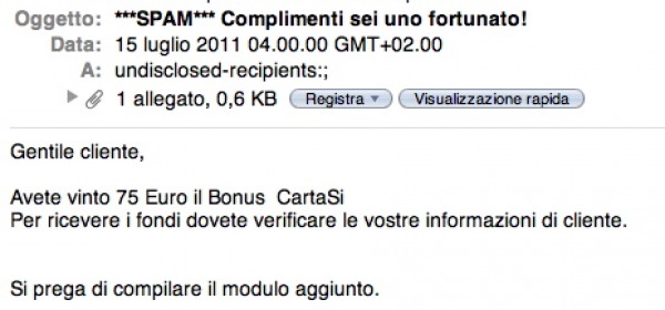 Uno screen della email