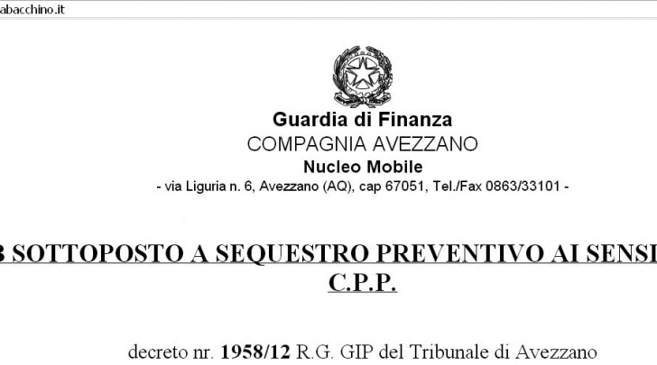 Il sito oscurato dalla Guardia di Finanza