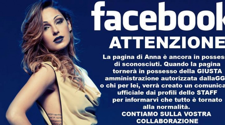 Hackerata pagina Facebook Anna Tatangelo