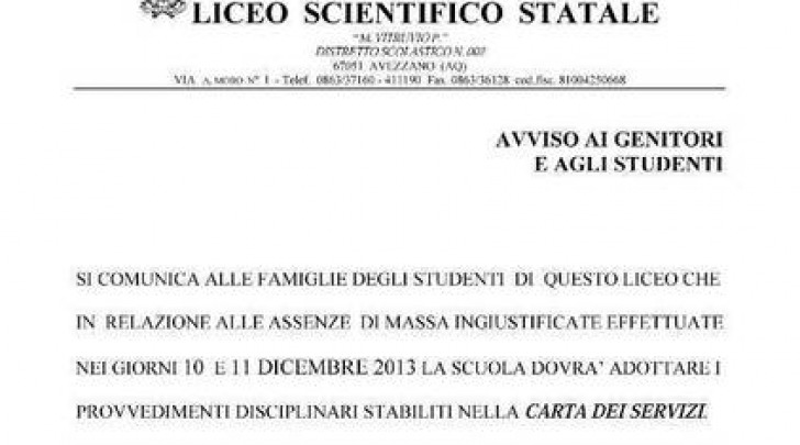 L'avviso del Liceo Scientifico "Pollione"