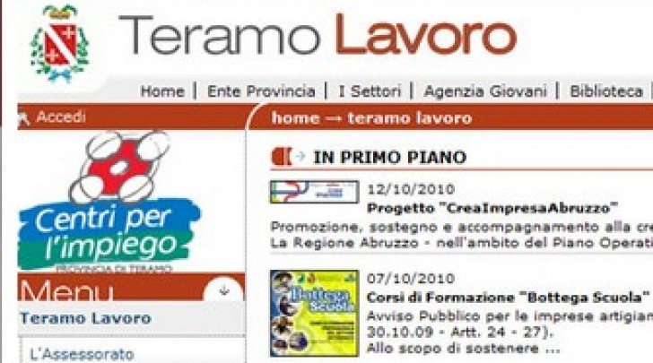 La pagina di Teramo Lavoro sul sito della Provincia