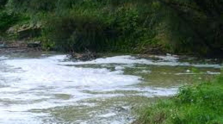 Schiuma di zolfo in corso d'acqua