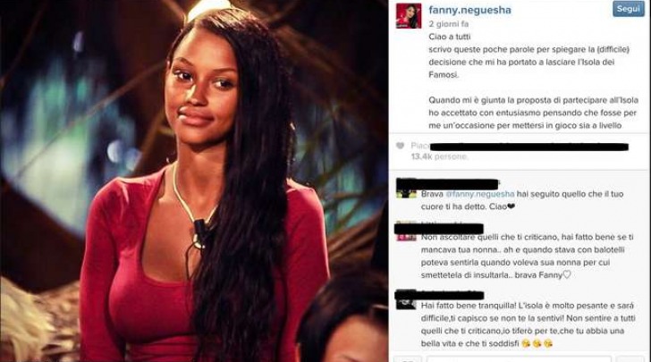 Fanny Neguesha, il post su Instagram dopo l'Isola (Instagram)