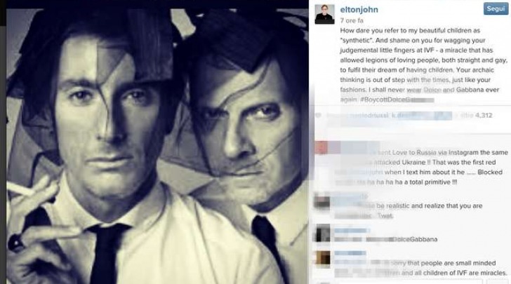 Elton John contro Dolce & Gabbana (Instagram)