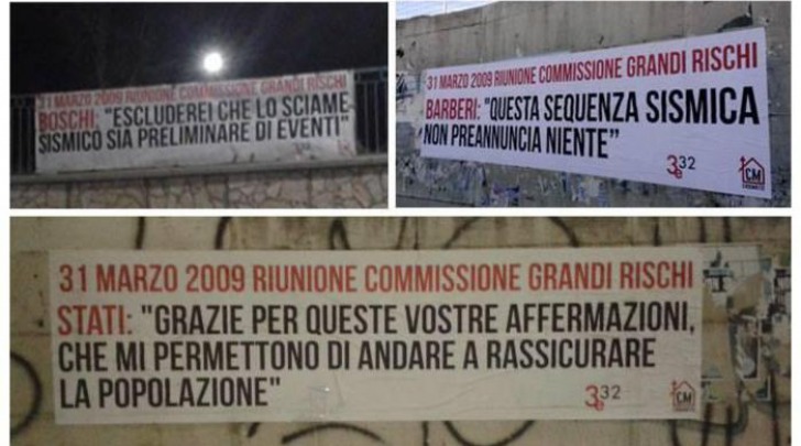 Striscioni su anniversario Grandi Rischi