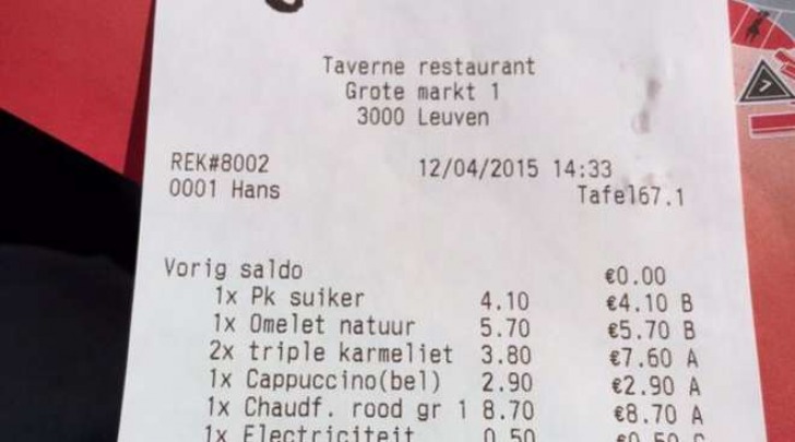 Lo scontrino del ristorante cinese