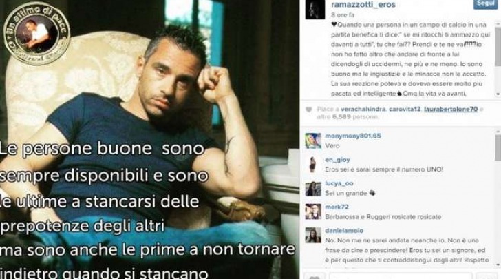 Il post polemico su Instagram di Eros Ramazzotti sulla Partita del Cuore (Instagram)