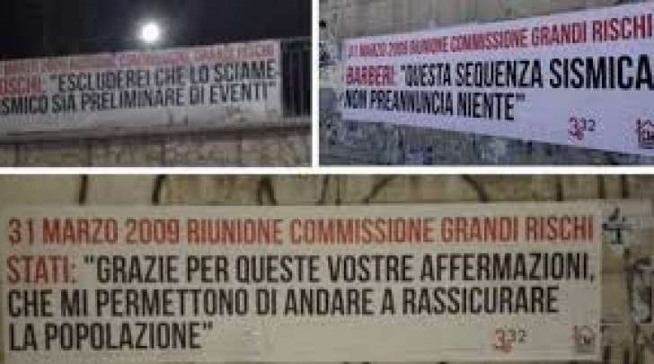 Striscioni contro sentenza appelo grandi rischi