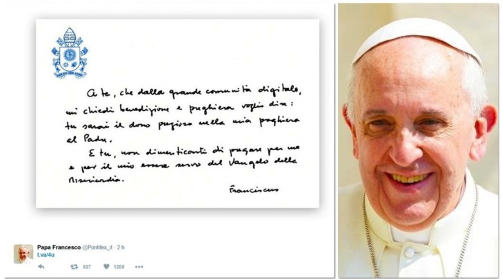 Chirografo pubblicato dal Papa su Instagram e Twitter