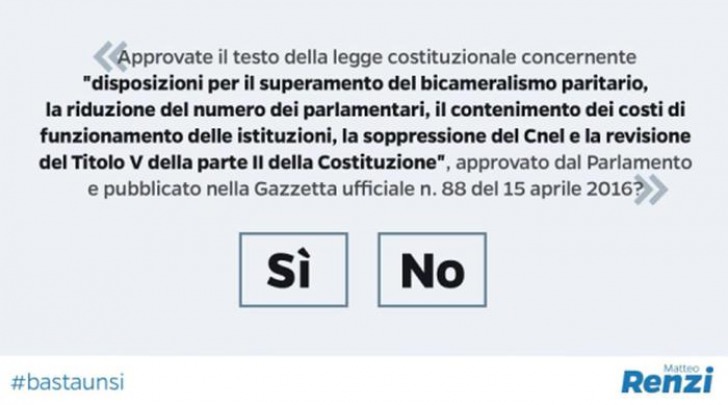 La scheda per il voto al referendum del 4 dicembre 2016