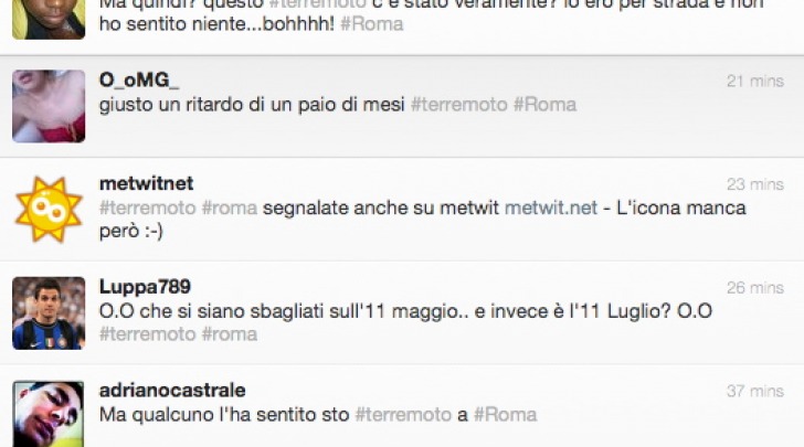 Twitter su #terremoto #Roma