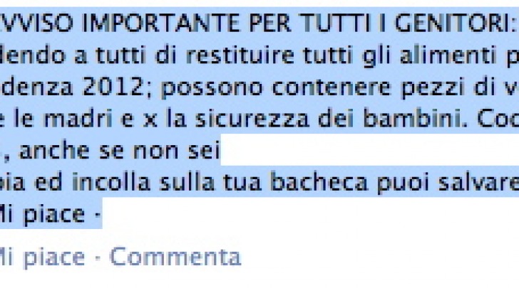 Il messaggio su Facebook