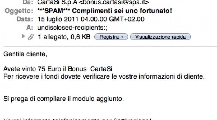 Uno screen della email