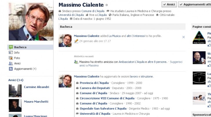 La pagina Facebook di Cialente