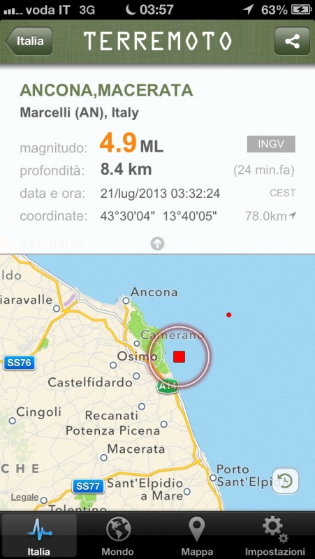 Terremoto avvertito ad Alba Adriatica, scossa forte e lunga alle 3.32