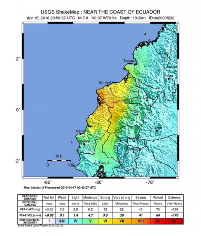 Terremoto in Ecuador, la scossa di magnitudo 7.8, si contano 28 morti