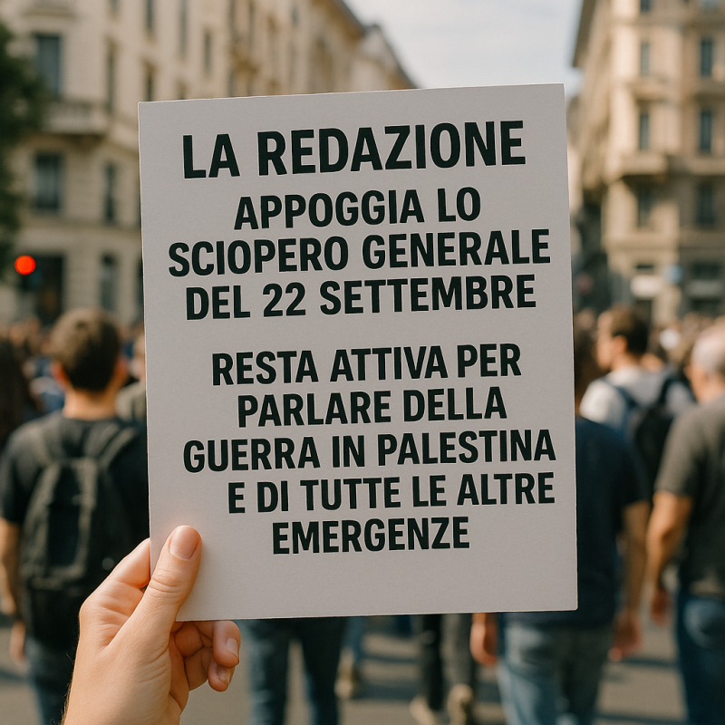 Sciopero generale del 22 settembre: la nostra posizione tra adesione e responsabilità verso i lettor Sciopero generale del 22 settembre: la nostra posizione tra adesione e responsabilità verso i lettor