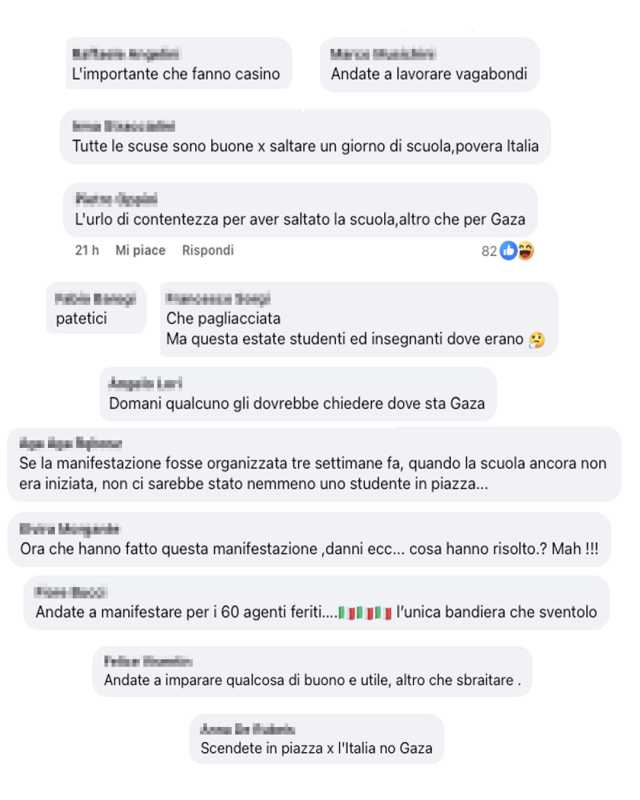 Studenti in piazza per Gaza insultati dai leoni da tastiera