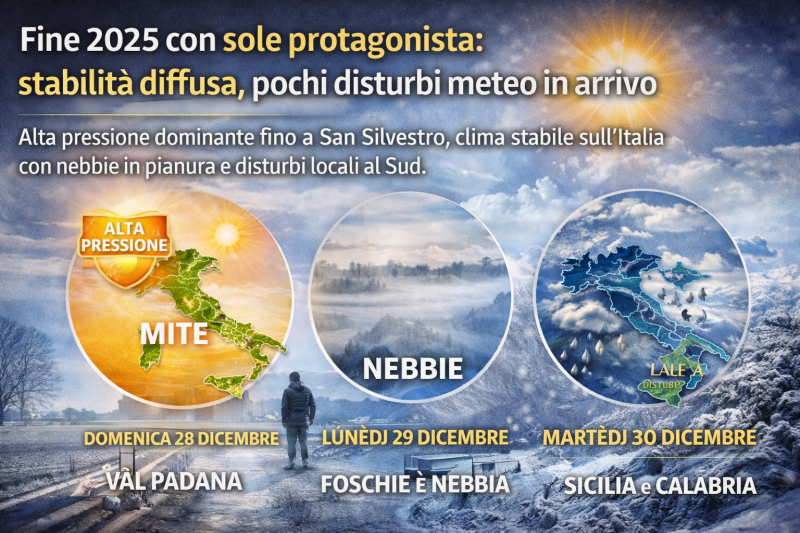 fine 2025 con sole protagonista stabilit224 diffusa pochi disturbi meteo in arrivo