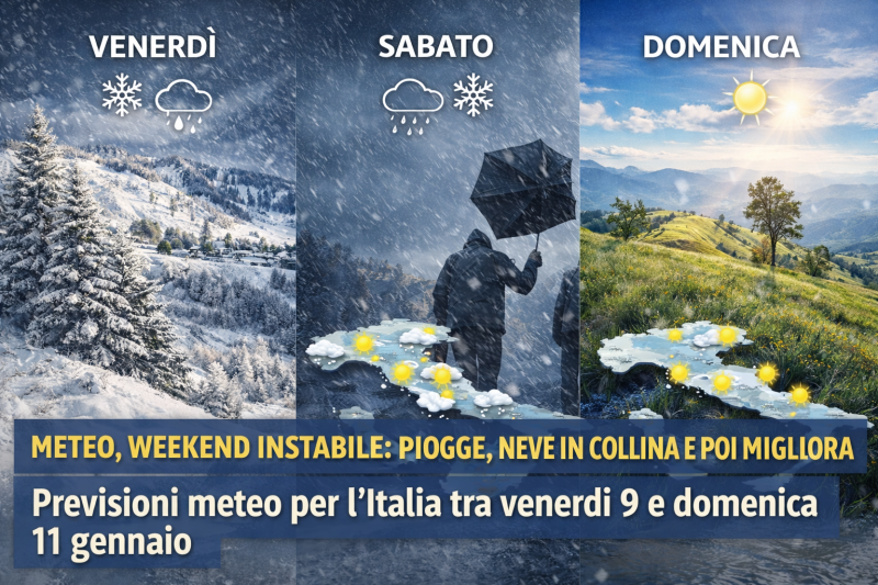 Meteo, weekend instabile con piogge e neve in collina poi arriva il miglioramento Meteo, weekend instabile con piogge e neve in collina poi arriva il miglioramento