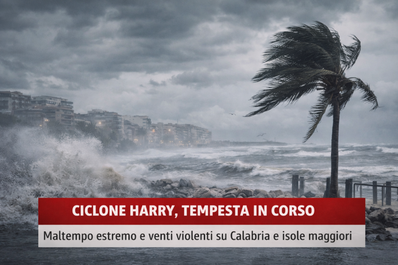 Ciclone Harry, fase cruciale: tempesta in atto tra piogge violente e raffiche fortissim