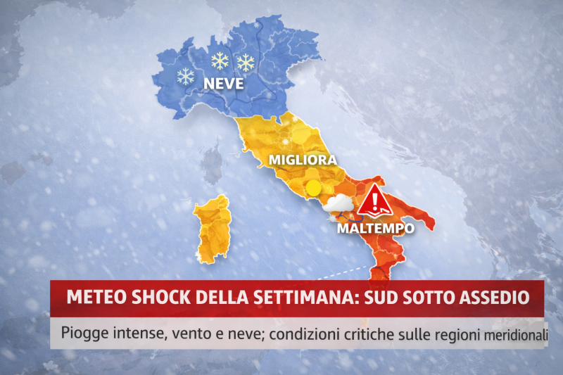 meteo shock della settimana sud sotto assedio tra piogge neve e vento
