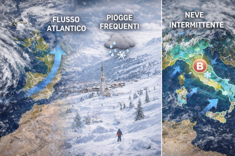 meteo febbraio atlantico dominante piogge frequenti e neve intermittente sull8217italia