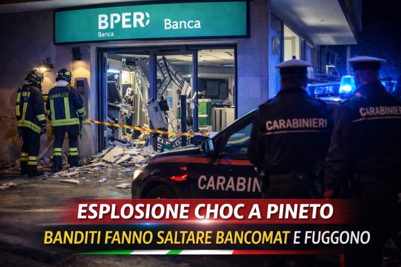 Esplosione choc a Pineto: banditi fanno saltare bancomat e fuggono