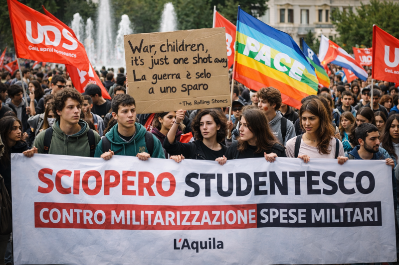 corteo degli studenti all8217aquila contro la guerra e l8217aumento delle spese militari