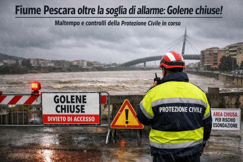 maltempo senza tregua il fiume pescara supera la soglia e scattano le chiusure