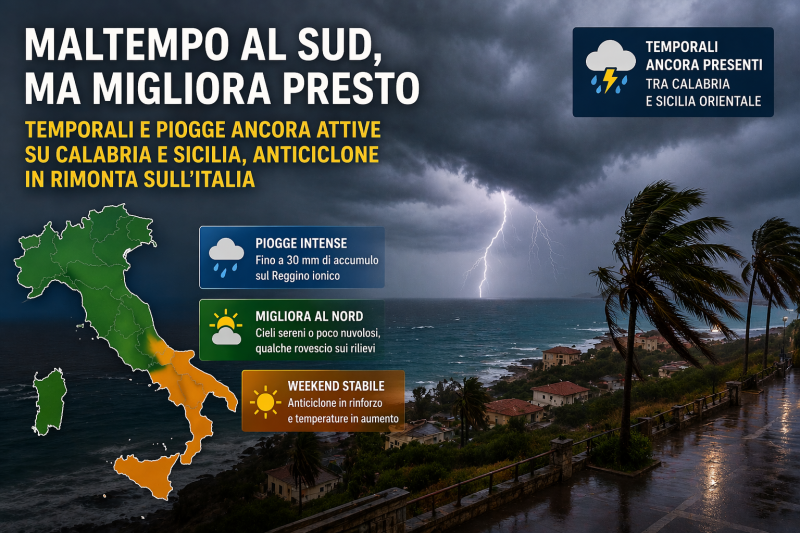 temporali insistono al sud ma cambia tutto anticiclone pronto a dominare