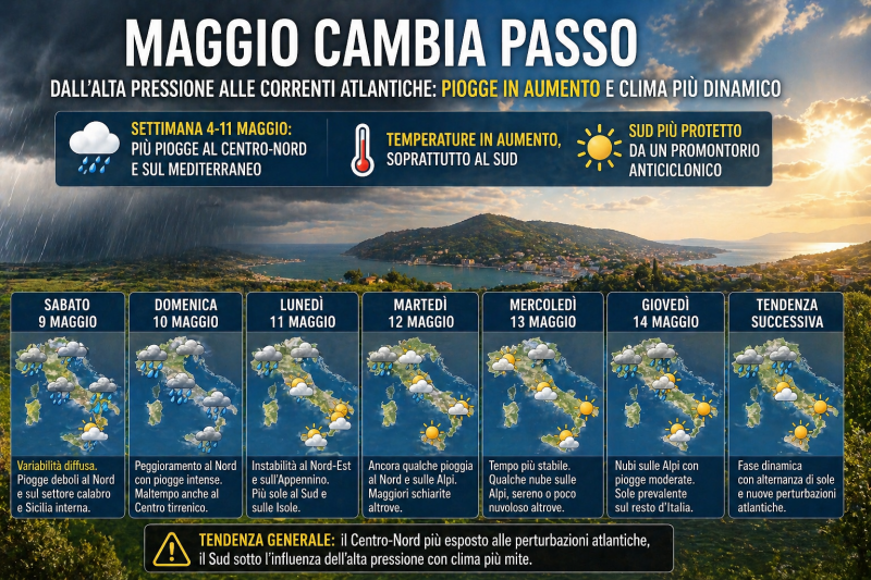 meteo maggio cambia volto piogge in aumento e anticiclone in ritirata