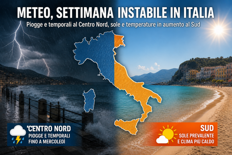 settimana meteo divisa in due piogge e temporali al nord caldo al sud