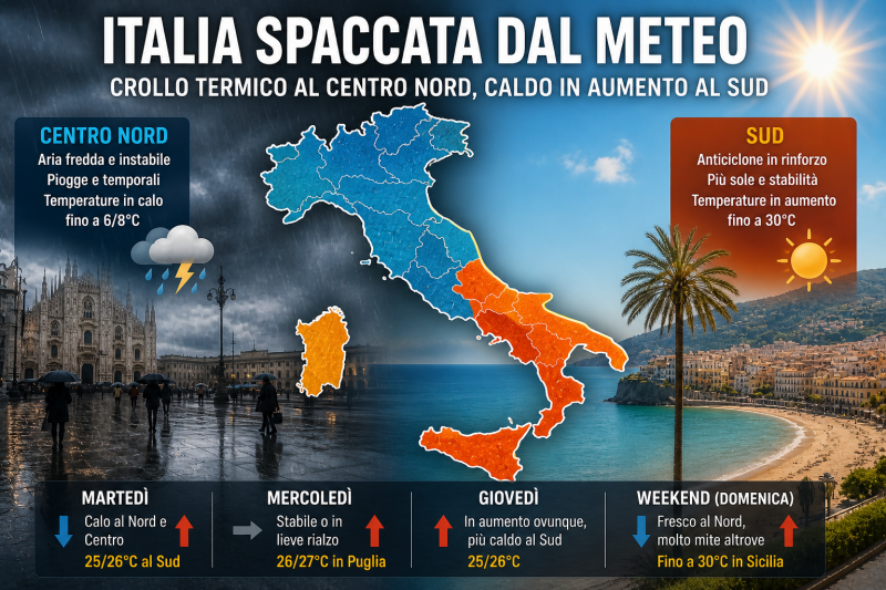 italia spaccata dal meteo crollo delle temperature al nord caldo al sud