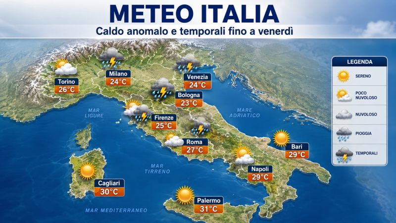 meteo caldo record e temporali forti le regioni italiane pi249 a rischio da Abruzzo24ore.tv meteo caldo record e temporali forti le regioni italiane pi249 a rischio