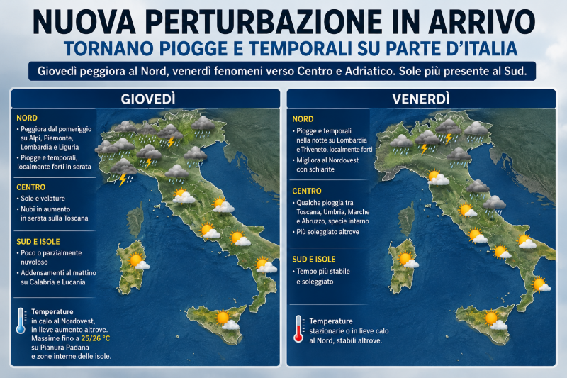perturbazione sull8217italia tornano piogge e temporali ecco le zone pi249 colpite subito