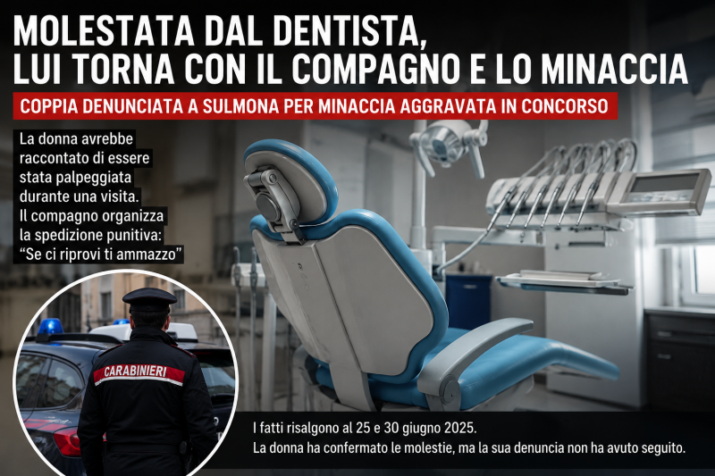 molestie dal dentista il compagno lo minaccia coppia sotto inchiesta a sulmona