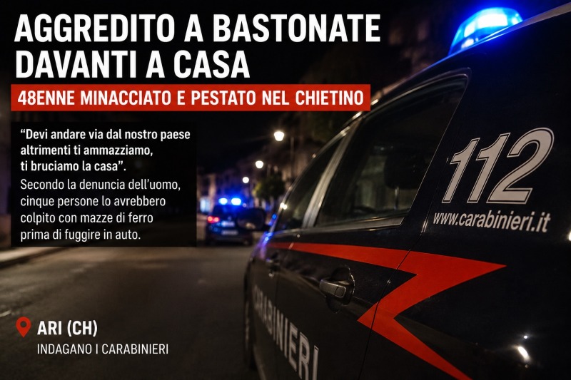 agguato nel chietino uomo aggredito con mazze davanti casa indagano i carabinieri da Abruzzo24ore.tv agguato nel chietino uomo aggredito con mazze davanti casa indagano i carabinieri
